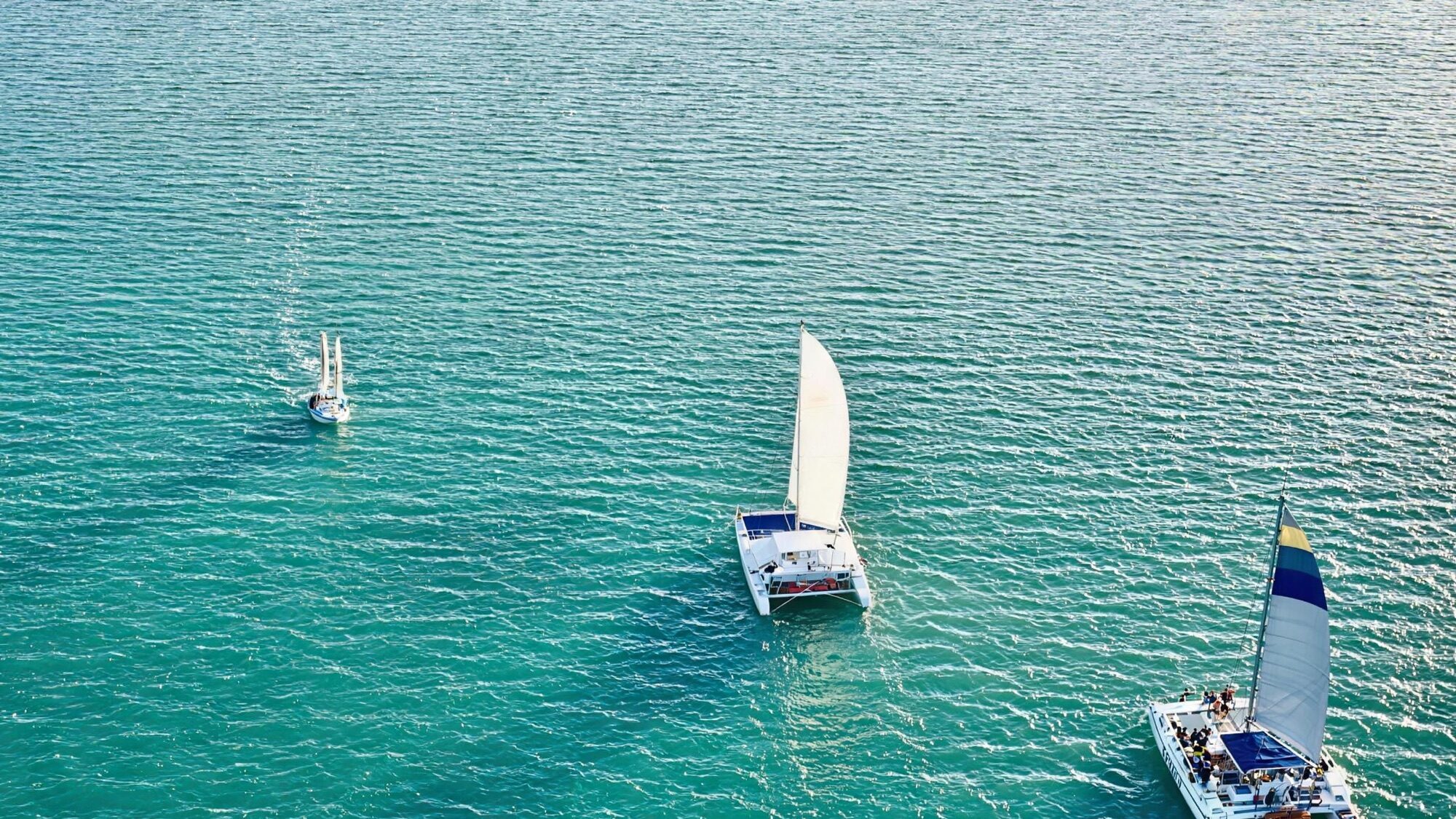 Caribbean Watersports boats on the calm turquoise water of Florida Bay in Key Largo