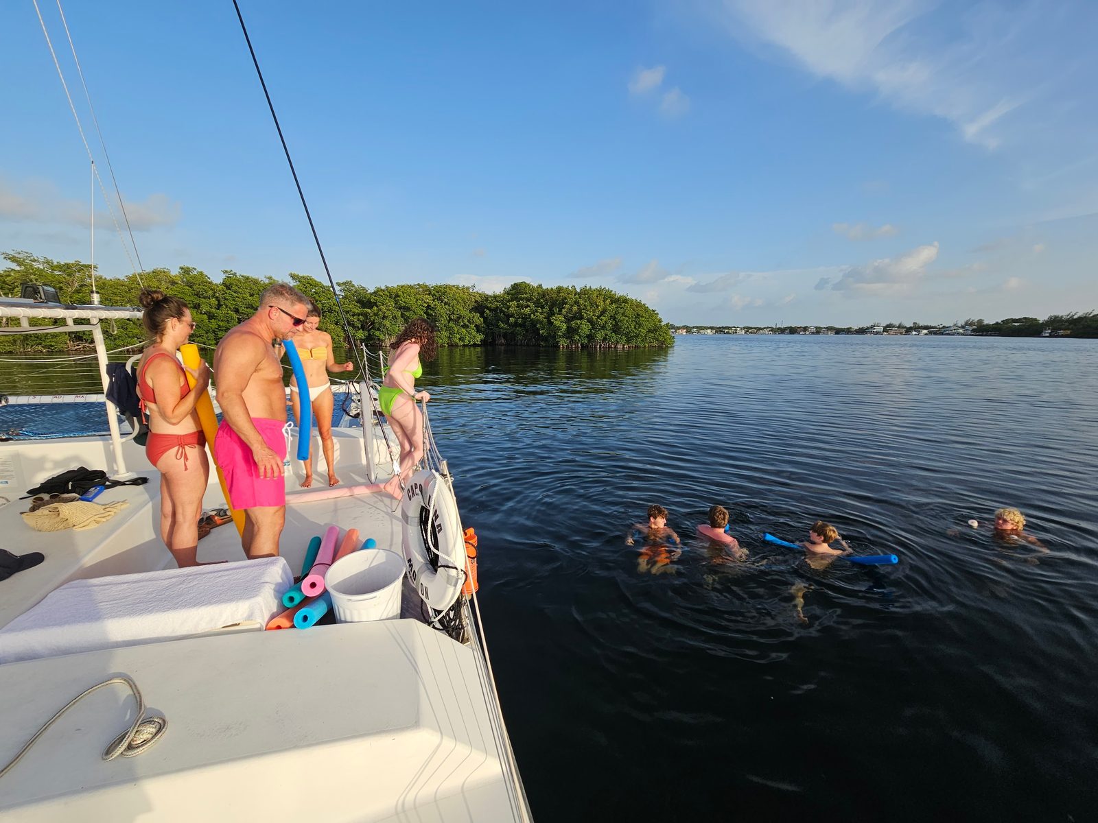 A nervous swimmer comfortably snorkeling in calm, shallow Key Largo water